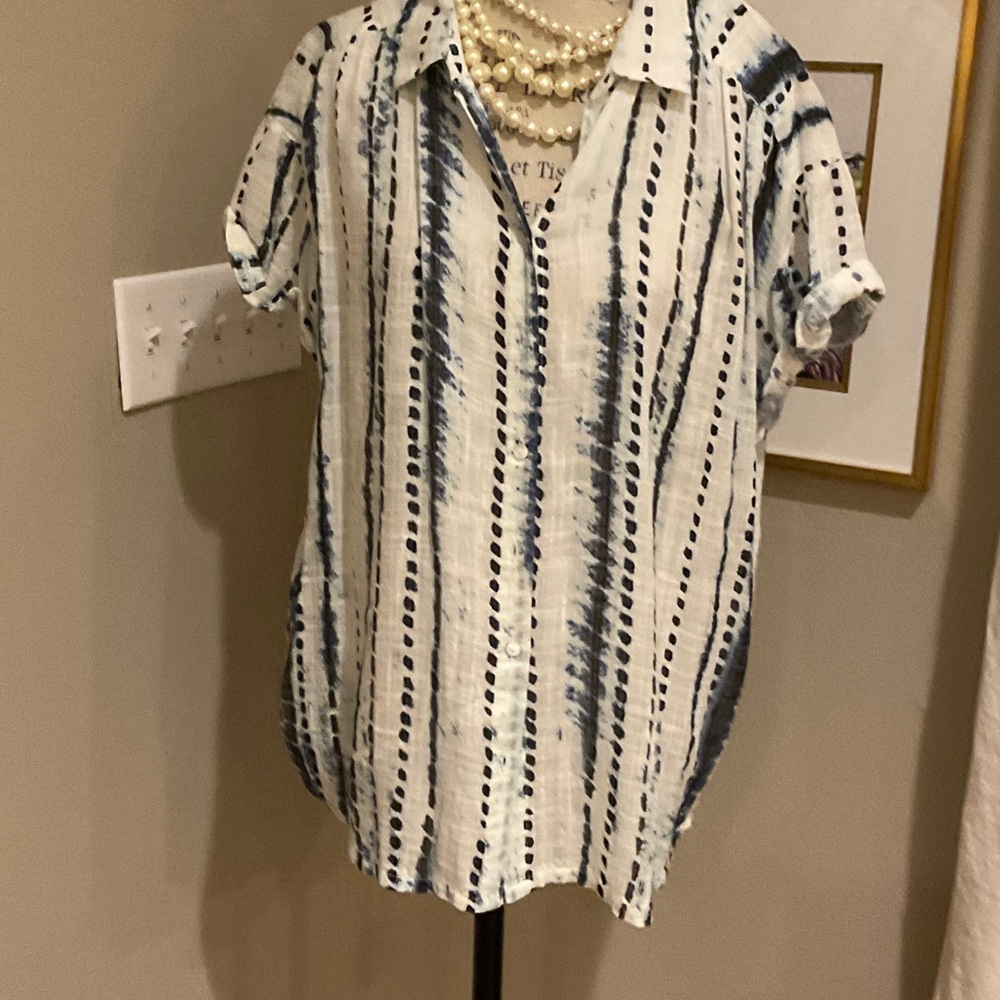 Sundance Navy and White Button Down Shirt